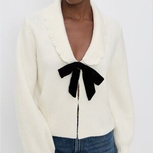 Wayf Cream Cardigan with Black Bow